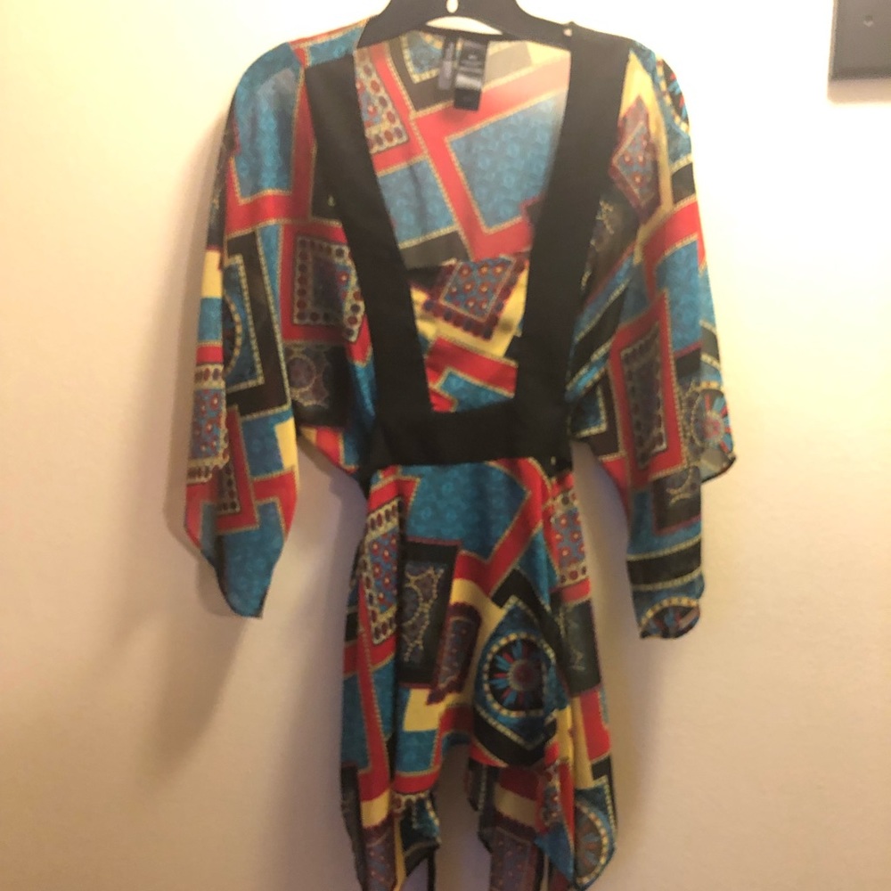 Multi color blouse with attached belt